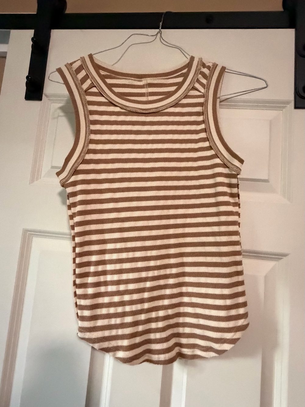 Striped Ribbed Tank Top - Cream & Brown